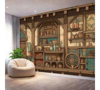3D Papier Peint Fantaisie Rétro Boutique Murs En Bois Papier Peint Panoramique pour Salon Chambre Mural Fresque Poster 300 x 210 cm, Brun Salon Canapé TV Fond Décoration Murale