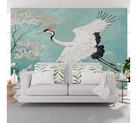 3D Papier Peint Fleur de Grue À Couronne Rouge Animale Tapisserie Murales Panorama Papier Peint Panoramique Plantes de Luxe Fleurs Bleu Pour Salon Chambre D'Enfant Décoration Murale 500x317cm(L x H)