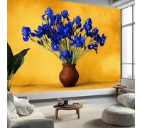 3D Papier Peint Floral Peinture Huile Vase Iris Bleu Papier peint panoramique Marron Pour Salon Chambre Chambre D'Enfant Décoration Murale Poster 250 x 175 CM