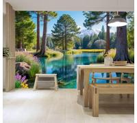 3D Papier Peint Forêt Paisible Lac Pins Montagnes Enneigées Pays De Rêve | Texture Soyeuse Haut de Gamme Adaptée au Bureau à la Salle Manger au Coin Canapé Chambre Salon et Mur Derrière TV-400cm×280cm
