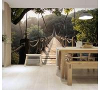 3D Papier Peint Forêt Verdoyante Pont Suspendu En Bois Lumière Du Matin | Soie Texturée Haut de Gamme Idéale Pour le Bureau la Salle à Manger Salon Chambre Canapé et Décoration Murale-430cm×300cm