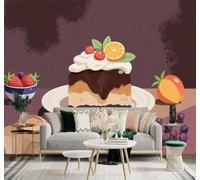 3D Papier Peint Gâteau Dessert Au Chocolat Et À La Crème Baies Et Tranches | Soie Texturée Haut de Gamme Idéale Pour le Bureau la Salle à Manger Salon Chambre Canapé et Décoration Murale-400cm×280cm