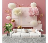 3D Papier Peint Intissé Murale Art Floral GéOméTrique Moderne Décoration Murale Fresque Rose Panoramique Fresque Murale Pour Salon & Chambre Fond Tv Décoration Facile À Poser 400x280cm
