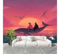 3D Papier Peint Intissé Murale Baleine Au Coucher Du Soleil De RêVe Moderne Décoration Murale Fresque Rose Panoramique Fresque Murale Pour Salon & Chambre Fond Tv Décoration Facile À Poser 400x280cm