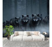 3D Papier Peint Intissé Murale Meute De Loups De La ForêT Animale Moderne Décoration Murale Fresque Noir Panoramique Fresque Murale Pour Salon & Chambre Fond Tv Décoration Facile À Poser 200x140 cm