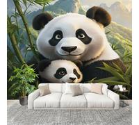 3D Papier Peint Intissé Murale Panda Mignon Dans La ForêT De Bambous Moderne Décoration Vert Panoramique Fresque Murale Pour Salon & Chambre Fond Tv Décoration Facile À Poser 200x140 cm