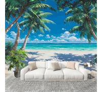 3D Papier Peint Intissé Murale Paysage De Plage Tropicale Moderne Décoration Murale Fresque Bleu-Vert Panoramique Fresque Murale Pour Salon & Chambre Fond Tv Décoration Facile À Poser 200x140 cm
