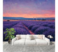 3D Papier Peint Intissé Murale Peinture à L'Huile De Lavande Moderne Décoration Murale Fresque Violet Panoramique Fresque Murale Pour Salon & Chambre Fond Tv Décoration Facile À Poser 200x140 cm