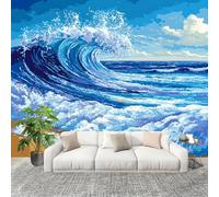 3D Papier Peint Intissé Murale Peinture à L'Huile Vagues D'éTé Moderne Décoration Murale Fresque Bleu Panoramique Fresque Murale Pour Salon & Chambre Fond Tv Décoration Facile À Poser 200x140 cm