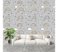 3D Papier Peint Intissé Murale ThèMe Arc-En-Ciel De Dessin Animé Moderne Décoration Gris Clair Panoramique Fresque Murale Pour Salon & Chambre Fond Tv Décoration Facile À Poser 300x210cm
