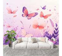 3D Papier Peint Intissé Murale ThèMe De Papillon De Dessin Animé Moderne Décoration Murale Fresque Rose Panoramique Fresque Murale Pour Salon & Chambre Fond Tv Décoration Facile À Poser 300x210cm