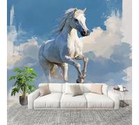 3D Papier Peint Intissé Peinture à L'Huile D'Un Cheval Animalier Moderne Décoration Murale Blanc Panoramique Fresque Murale Pour Salon & Chambre Fond Tv Décoration Facile À Poser 200x140 cm