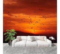 3D Papier Peint Intissé Silhouette D'Oiseau Animal Au Coucher Du Soleil Décoration Murale Orange-Rouge Panoramique Fresque Murale Pour Salon & Chambre Fond Tv Décoration Facile À Poser 200x140 cm
