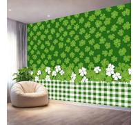 3D Papier Peint Intissé Vert Blanc Moderne pour Salon et Chambre | Décoration Murale Photo Muraux, Poster Simple frais trèfle à carreaux Motif 400 x 280 cm pour Enfant & Adulte