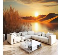 3D Papier Peint Lacs Du Désert Panoramique intissé Murale Coucher De Soleil Soleil Couchant Papier Peint xxl Fresque Murale Moderne Peinture Murale Décorative pour Salon Chambre 500x280 11yf111