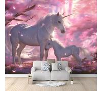 3D Papier Peint Licorne Rose 250x175 cm Papier Peint Panoramique Mural Affiche Géante Décoration Pour Salon Chambre Chambre D'Enfant Décoration Murale