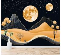 3D Papier Peint Lune Dorée Sommets Arbres Ciel Étoilé Paysage Naturel | Texture Soyeuse Haut de Gamme Adaptée au Bureau à la Salle Manger au Coin Canapé Chambre Salon et Mur Derrière TV-250cm×170cm