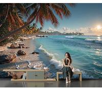 3D Papier Peint Magnifique Paysage Plage Papier Peint Panoramique Pour Salon Chambre Chambre D'Enfant Décoration Murale (Style Tropical, 308 X 220 Cm)