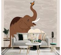 3D Papier Peint Minimaliste Animaux Famille D'Éléphants Papillons Chiots | Soie Texturée Haut de Gamme Idéale Pour le Bureau la Salle à Manger Salon Chambre Canapé et Décoration Murale-430cm×300cm