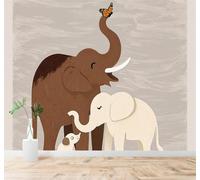 3D Papier Peint Minimaliste Animaux Famille D'Éléphants Papillons Chiots | Texture Soyeuse Haut de Gamme Adaptée au Bureau à la Salle Manger au Coin Canapé Chambre Salon et Mur Derrière TV-430cm×300cm