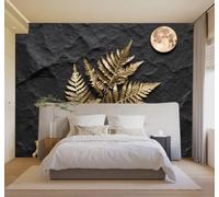 3D Papier Peint Minimaliste Cerf Doré Feuilles De Fougère Dorées Pleine | Soie Texturée Haut de Gamme Idéale Pour le Bureau la Salle à Manger Salon Chambre Canapé et Décoration Murale-400cm×280cm