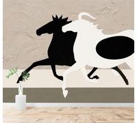 3D Papier Peint Minimaliste Créatif Noir Et Blanc Cheval Au Galop Art | Texture Soyeuse Haut de Gamme Adaptée au Bureau à la Salle Manger au Coin Canapé Chambre Salon et Mur Derrière TV-350cm×256cm