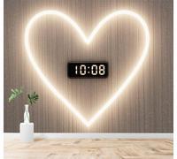 3D Papier Peint Minimaliste Cœur Lumineux Horloge Numérique Lumière Chaude | Tissu en Soie Véritable à la Texture Raffinée Adapté au Salon Chambre Bureau Salle Manger et Mur Derrière le TV-250cm×170cm