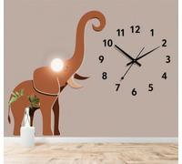 3D Papier Peint Minimaliste Éléphant Horloge Lumière Tamisée Original | Tissu en Soie Véritable à la Texture Raffinée Adapté au Salon Chambre Bureau Salle Manger et Mur Derrière le TV-150cm×105cm