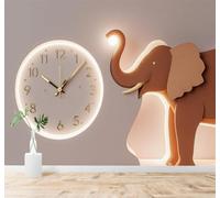 3D Papier Peint Minimaliste Éléphant Horloge Murale Lumière Chaleureuse Art | Tissu en Soie Véritable à la Texture Raffinée Adapté au Salon Chambre Bureau Salle Manger et Mur Derrière le TV-350cm×256cm