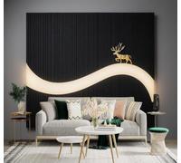 3D Papier Peint Minimaliste En Relief Cerf Doré Rayons De Lumière Courbes | Tissu en Soie Véritable à la Texture Raffinée Adapté au Salon Chambre Bureau Salle Manger et Mur Derrière le TV-250cm×170cm