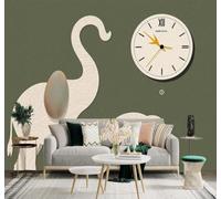 3D Papier Peint Minimaliste Famille D'Éléphants Horloge Abstrait Vert | Soie Texturée Haut de Gamme Idéale Pour le Bureau la Salle à Manger Salon Chambre Canapé et Décoration Murale-430cm×300cm