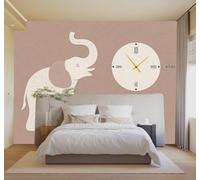 3D Papier Peint Minimaliste Famille D'Éléphants Horloge Murale Abstrait | Soie Texturée Haut de Gamme Idéale Pour le Bureau la Salle à Manger Salon Chambre Canapé et Décoration Murale-300cm×210cm