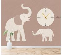 3D Papier Peint Minimaliste Famille D'Éléphants Horloge Murale Abstrait | Texture Soyeuse Haut de Gamme Adaptée au Bureau à la Salle Manger au Coin Canapé Chambre Salon et Mur Derrière TV-300cm×210cm