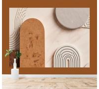 3D Papier Peint Minimaliste Formes Géométriques Abstrait Céramique Lignes | Tissu en Soie Véritable à la Texture Raffinée Adapté au Salon Chambre Bureau Salle Manger et Mur Derrière le TV-350cm×256cm