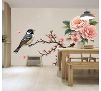 3D Papier Peint Minimaliste Petits Oiseaux Beauté Fleurs De Cerisier Roses | Soie Texturée Haut de Gamme Idéale Pour le Bureau la Salle à Manger Salon Chambre Canapé et Décoration Murale-350cm×256cm