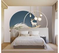 3D Papier Peint Minimaliste Plumes Cerf Blanc Cercle Lumière Chaleureuse | Texture Soyeuse Haut de Gamme Adaptée au Bureau à la Salle Manger au Coin Canapé Chambre Salon et Mur Derrière TV-430cm×300cm