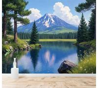 3D Papier Peint Montagnes Enneigées Lacs Reflets Pinède Paysage Naturel | Texture Soyeuse Haut de Gamme Adaptée au Bureau à la Salle Manger au Coin Canapé Chambre Salon et Mur Derrière TV-430cm×300cm