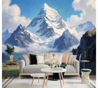 3D Papier Peint Montagnes Enneigées Rivières Cascades Nuages Paysages | Tissu en Soie Véritable à la Texture Raffinée Adapté au Salon Chambre Bureau Salle Manger et Mur Derrière le TV-430cm×300cm