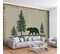 3D Papier Peint Murale Motif Campagne rétro forêt de pins ours Papier Peint Panoramique Mural Affiche Géante Décoration Pour TV Fond D'Enfant Décoration 150 x 105 cm Style nature sauvage américaine