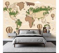 3D Papier Peint Murale Motif Carte du monde à l'aquarelle Papier Peint Panoramique Mural Affiche Géante Décoration Pour Salon TV Fond Chambre D'Enfant Décoration 200 x 140 cm Voyage Aventure