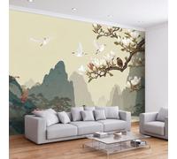 3D Papier Peint Murale Motif Paysage oriental oiseaux fleurs Papier Peint Panoramique Mural Affiche Géante Décoration Pour TV Fond D'Enfant Décoration 200 x 140 cm Peinture à l'encre chinoise