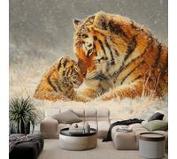 3D Papier Peint Murale Motif Tigre du Bengale avec sa mère et ses petits Papier Peint Panoramique Mural Affiche Géante Décoration Pour TV Fond Chambre D'Enfant Décoration 200 x 140 cm Animaux sauvages