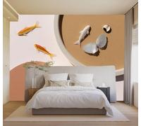 3D Papier Peint Or Petits Poissons Blancs Coquillages Abstrait Minimaliste | Texture Soyeuse Haut de Gamme Adaptée au Bureau à la Salle Manger au Coin Canapé Chambre Salon et Mur Derrière TV-200cm×140cm