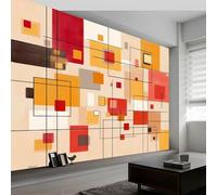 3D Papier Peint Panoramique Abstrait Géométrique Carrés Rayures, Papier Peint Panoramique Murale Modernisme Milieu Siècle pour Salon Chambre Chambre D'Enfant - Décoration Murale Photo 450L x 280H cm