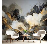3D Papier Peint Panoramique Abstrait Montagnes Rayures Noir 260×180cm Non-Tissées Mural, Luxe Or Pétales XL Grandes Murales Poster pour Salon, Adulte Chambre d'enfants, Étude Décoration