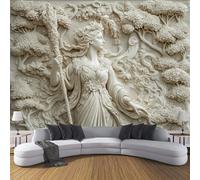 3D Papier Peint Panoramique Beige Tissus non tissés Élégance Relief Portrait,100×70cm Murales Panoramique Déesse La Nature Fleurs pour Salon, Adulte Chambre d'enfants, Décoration Murale