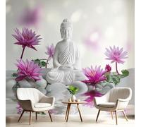 3D Papier Peint Panoramique Blanc Tissus non tissés Zen Fleurs,400×280cm Murales Panoramique Lotus Pierre pour Salon, Adulte Chambre d'enfants, XXL Décoration Murale