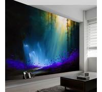 3D Papier Peint Panoramique Cascade Dans Un Paysage Forestier Naturel 350 x 256 cm Papier Peint Intissé, Grandes Murales Poster pour Salon, Chambre d'enfants Décoration, Murale Facile à Monter, Vert