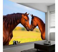 3D Papier Peint Panoramique Chevaux Dans Une Relation Amoureuse 350 x 256 cm Papier Peint Intissé, Grandes Murales Poster pour Salon, Chambre d'enfants Décoration, Murale Facile à Monter, Bleu Vert