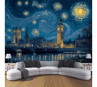 3D Papier Peint Panoramique Ciel Étoilé Ville 260×180cm Intissé Wallpaper Chambre Bureau Deco Motif Big Ben Londres Décoration Murale Marron